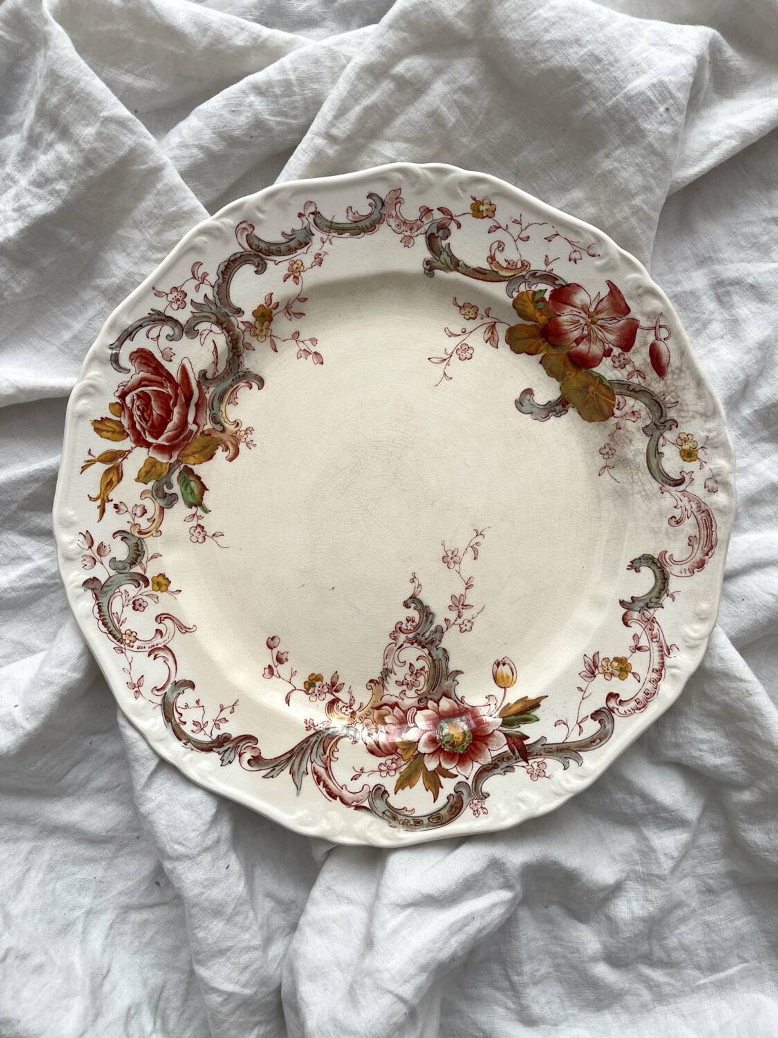 2 polychrome ironstone dinner plates "Wentworth" by Emile Bourgeois