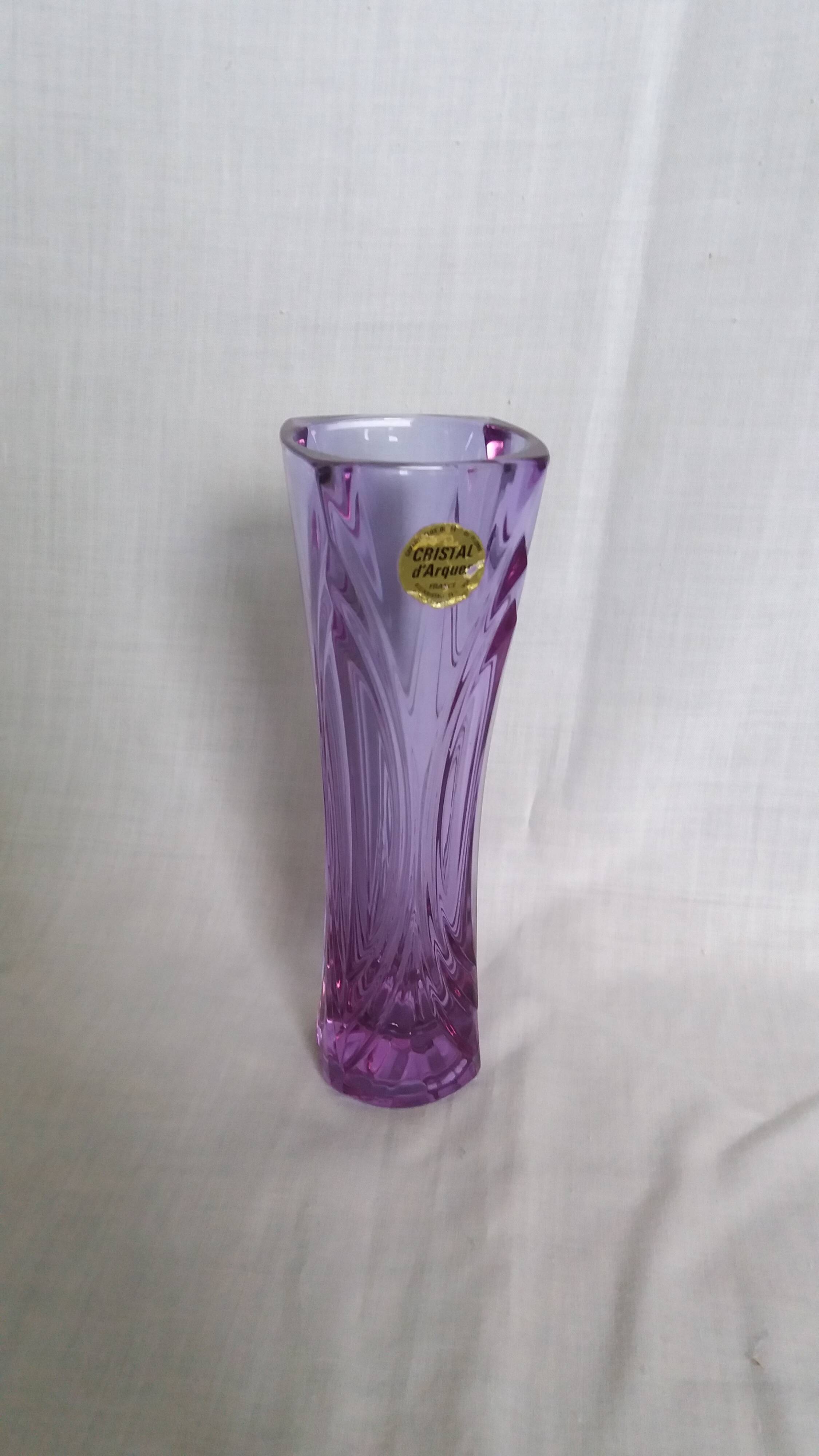 Violet mauve cut crystal soliflore vase, Cristal d’Arques