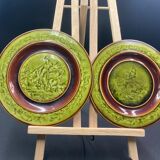 Two faience plates enamelled with choisy le roi HB & cie