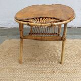 4 armchairs and a coffee table made of rattan and bamboo wood, vintage.