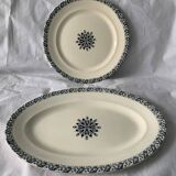 Lot of 12 old flat plates and 2 dishes, Terre de fer Henri II Salins