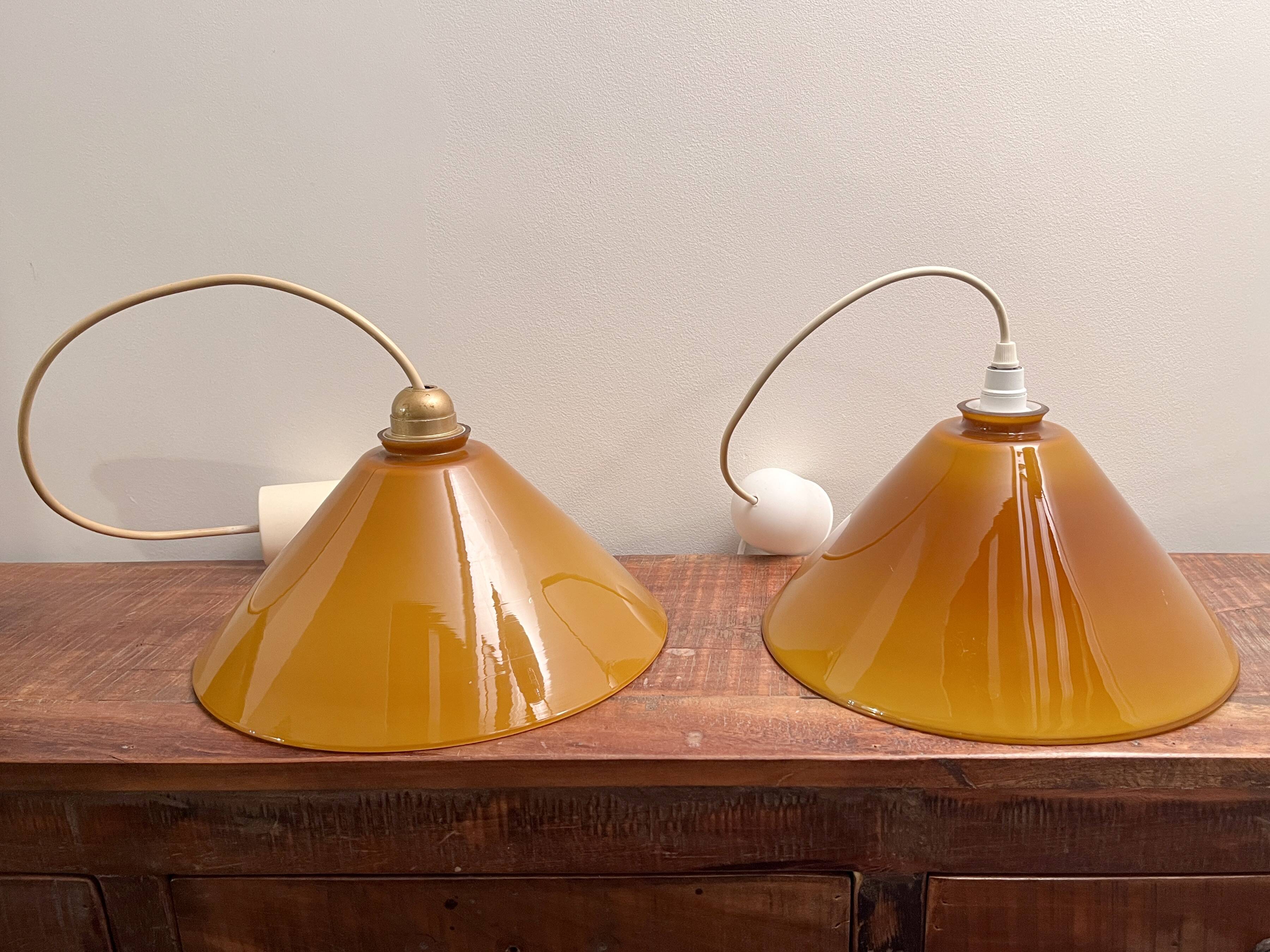 Caramel-colored opaline glass pendant light