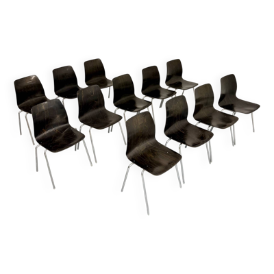 Lot de 12 chaises bois et Chrome design Pagholz an 80 Pagwood vintage