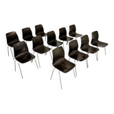 Set of 12 wooden and chrome chairs, Pagholz design from the 80s, vintage Pagwood.