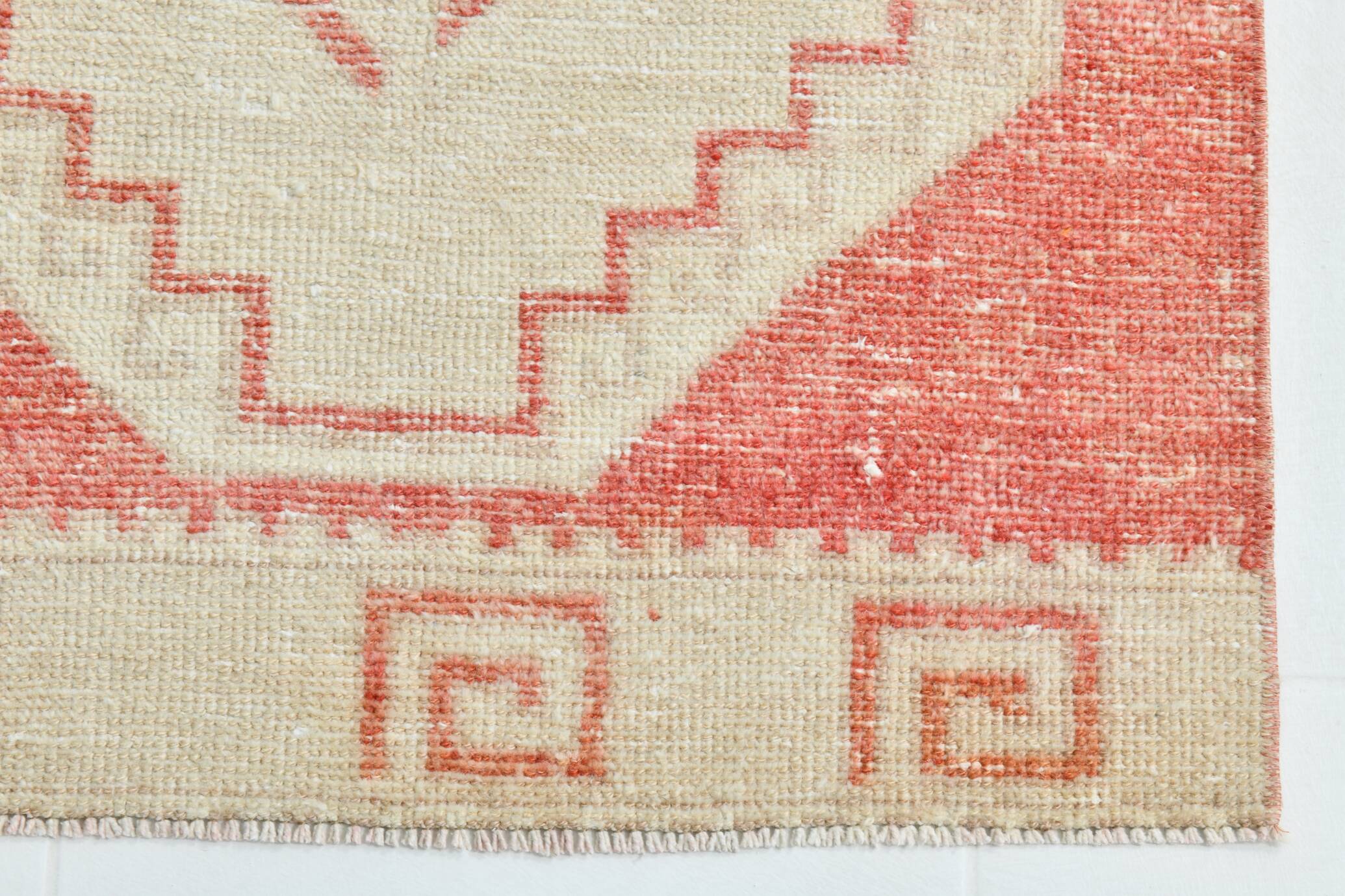 3x13 Vintage Soft Red & Beige Turkish Runner Rug, 77x379Cm