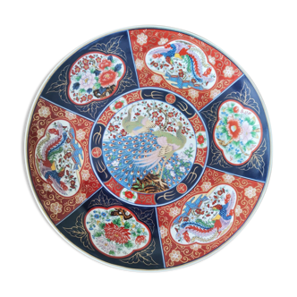 Plat chinois en porcelaine bleu et rouge