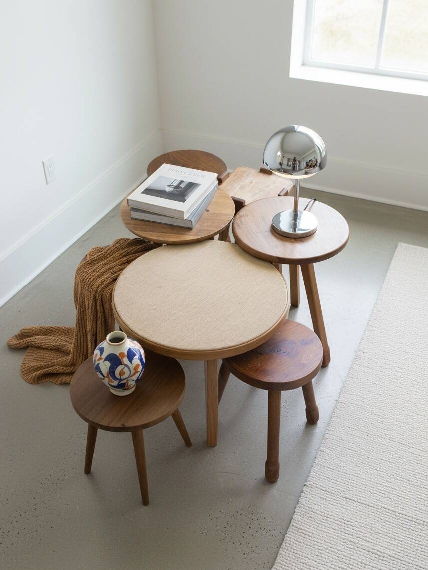 Tabouret tripode en bois massif  Années 50/60
