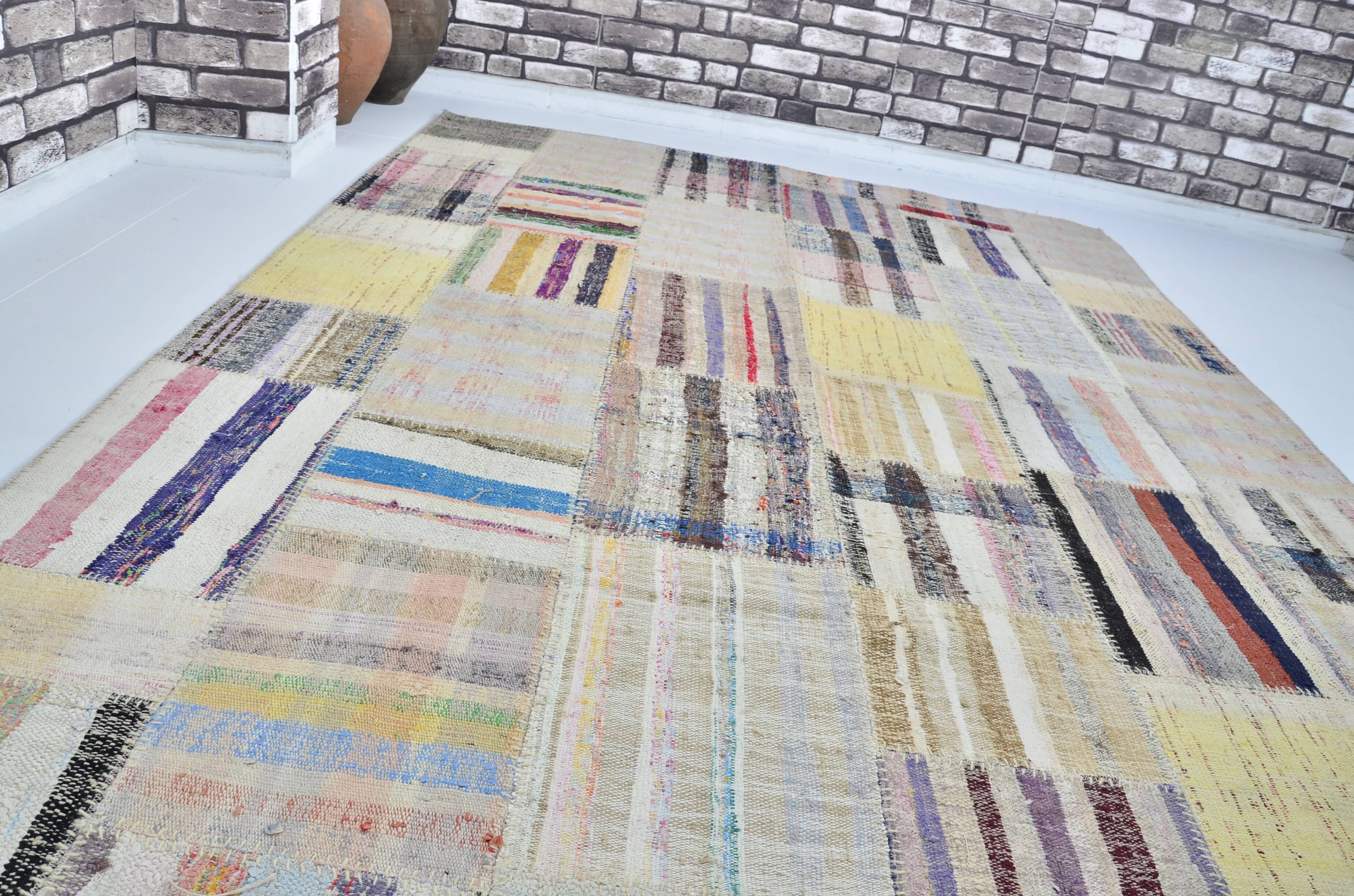 Neutral Colourful Vintage Tribal Kilim sku 3028