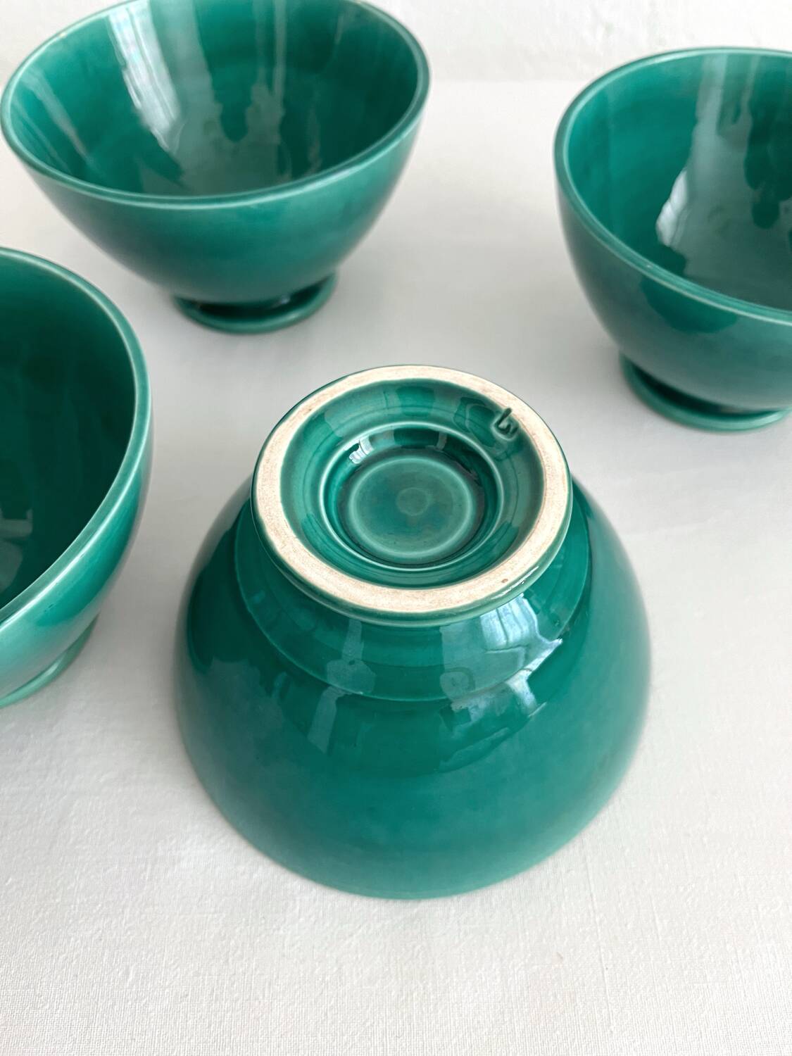 4 antique vintage green ceramic bowls