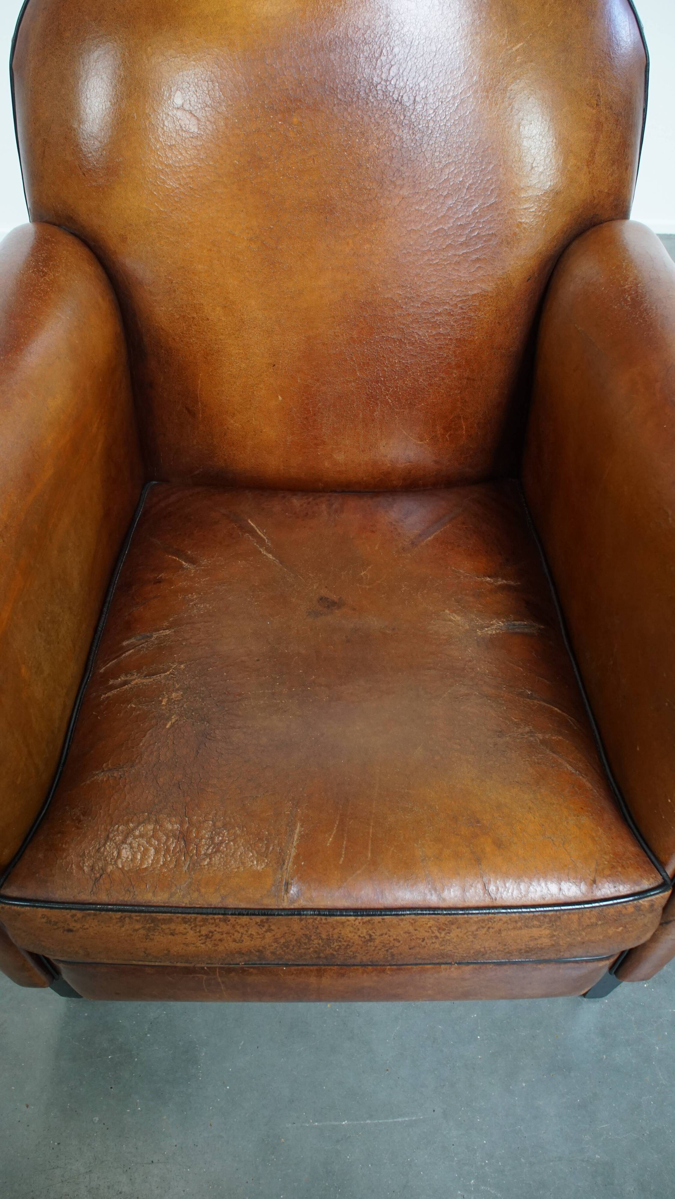 Vintage Sheepskin Leather Art Deco Style Design Armchair