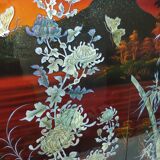 Asian polyptych in mother-of-pearl and lacquered wood