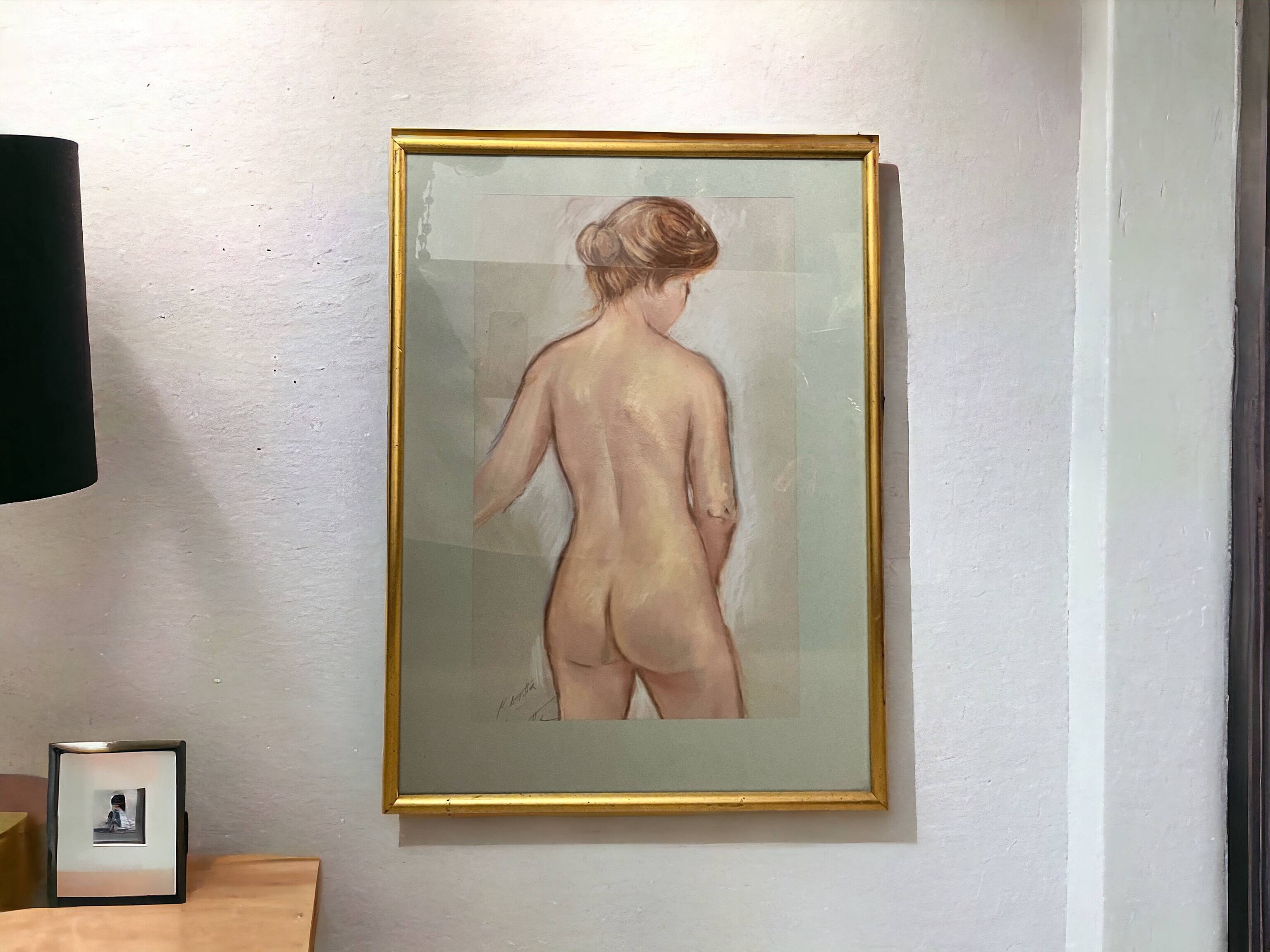 Le Falher (Lionel), Pastel female nude framed 20th century
