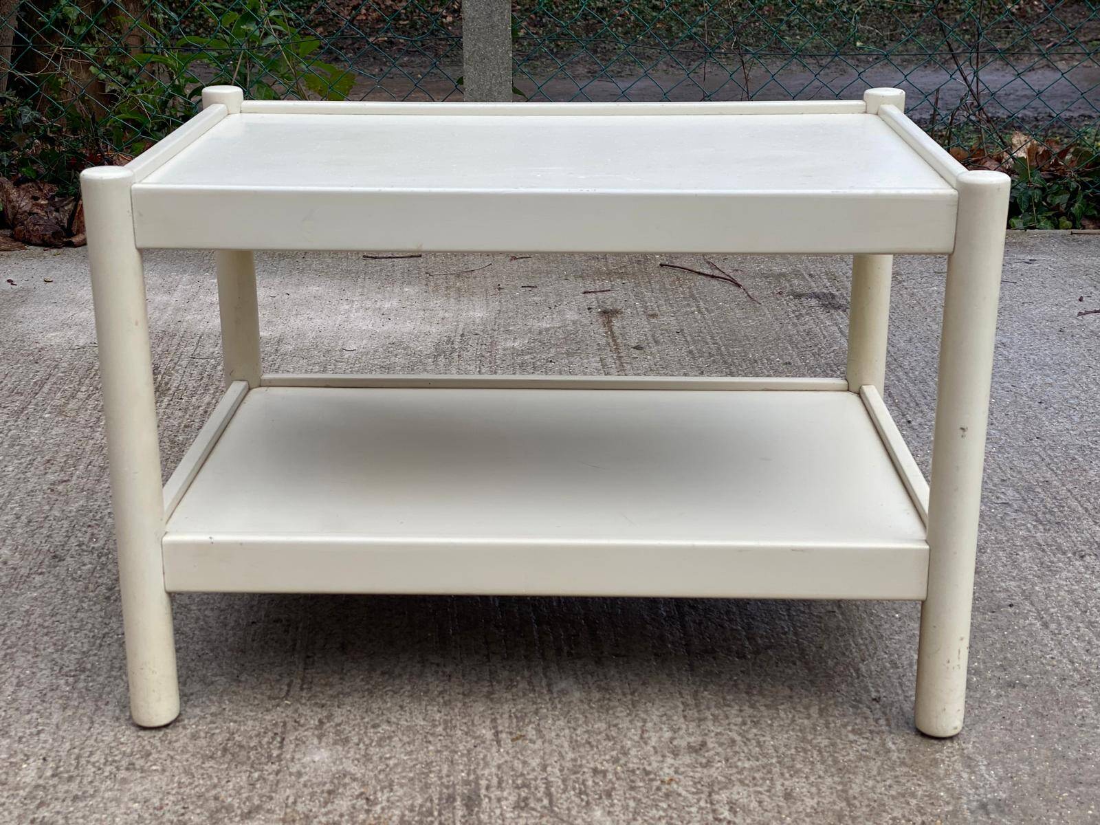 Table basse vintage blanche en bois double plateau
