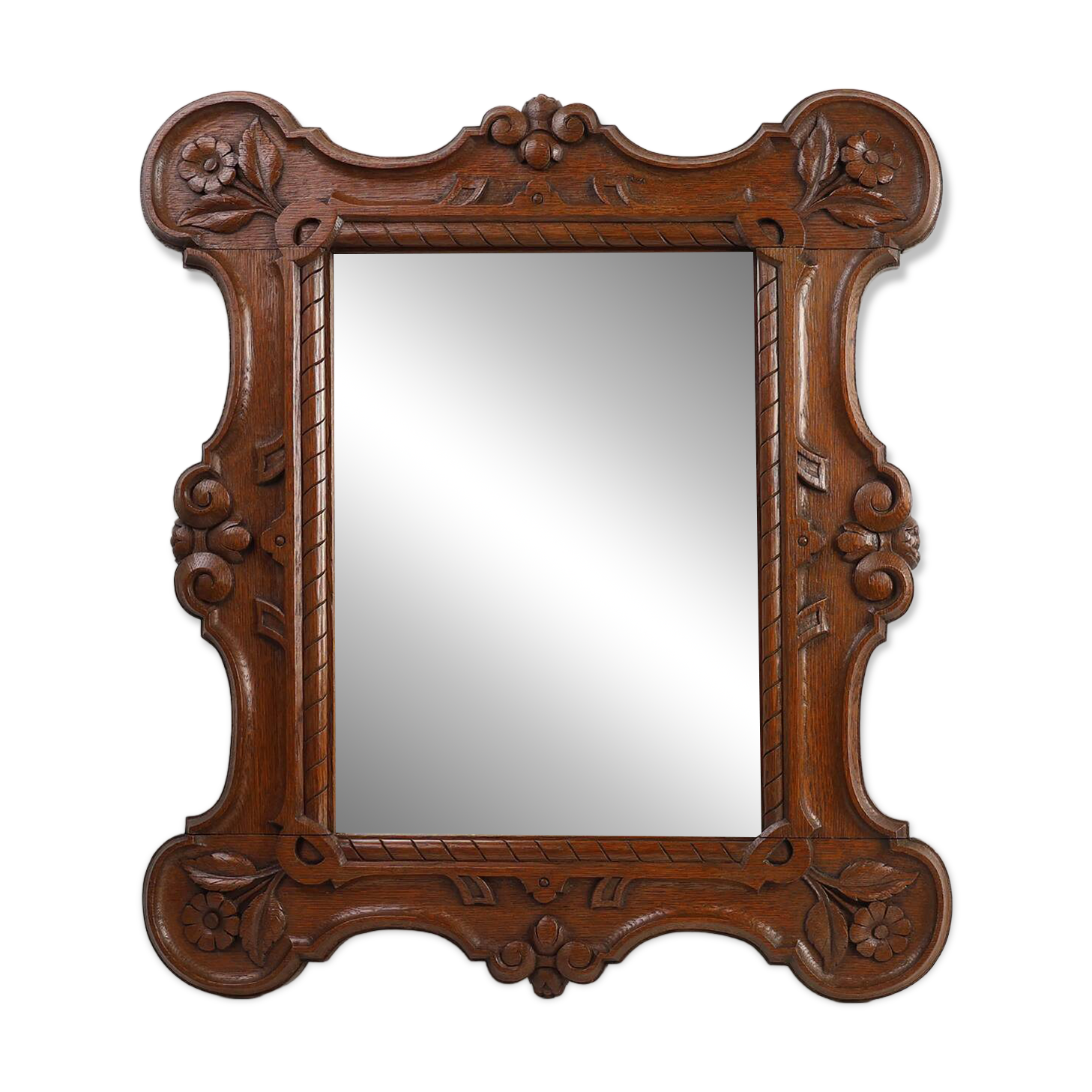 Baroque solid oak carved Wall Mirror, Belgium ca 1900