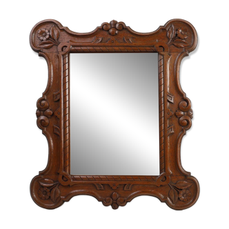 Baroque solid oak carved Wall Mirror, Belgium ca 1900