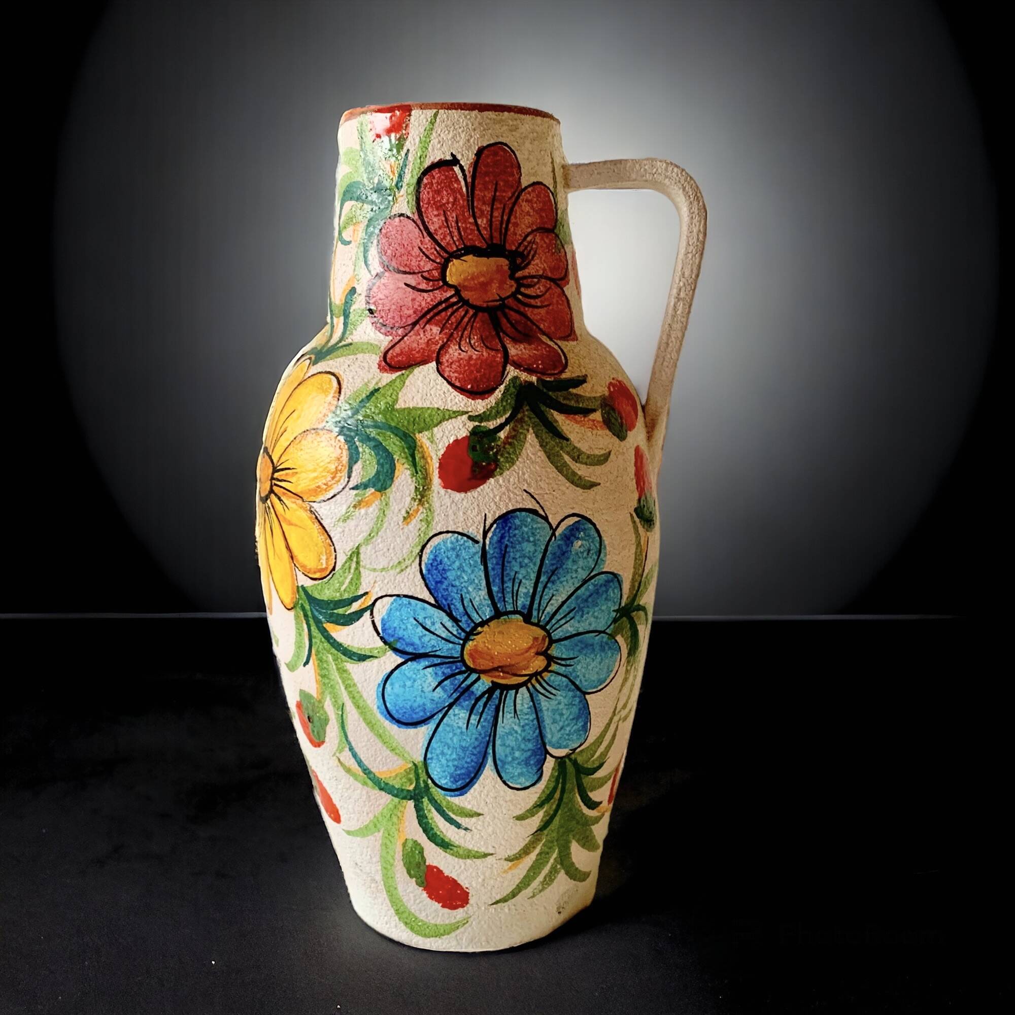 Large vintage ceramic vase - hand-painted floral decoration - Italy
