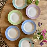 Set of 6 vintage soup plates, pastel colors and gold details