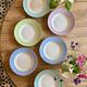 Set of 6 vintage soup plates, pastel colors and gold details