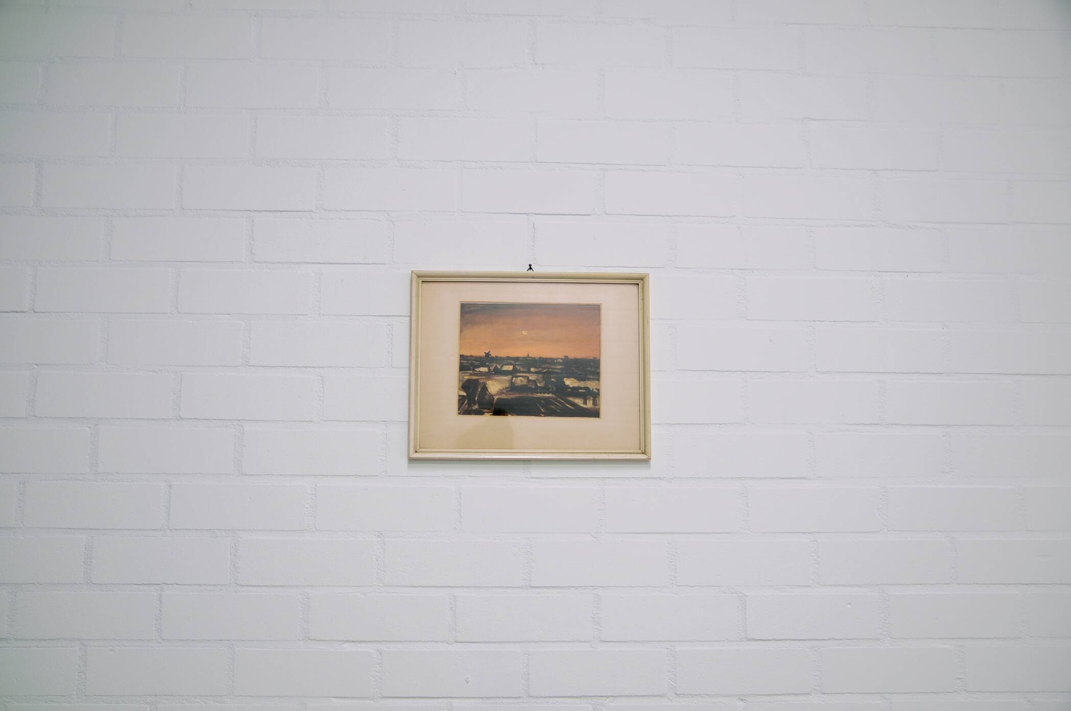 vintage white framed landscape orange sky