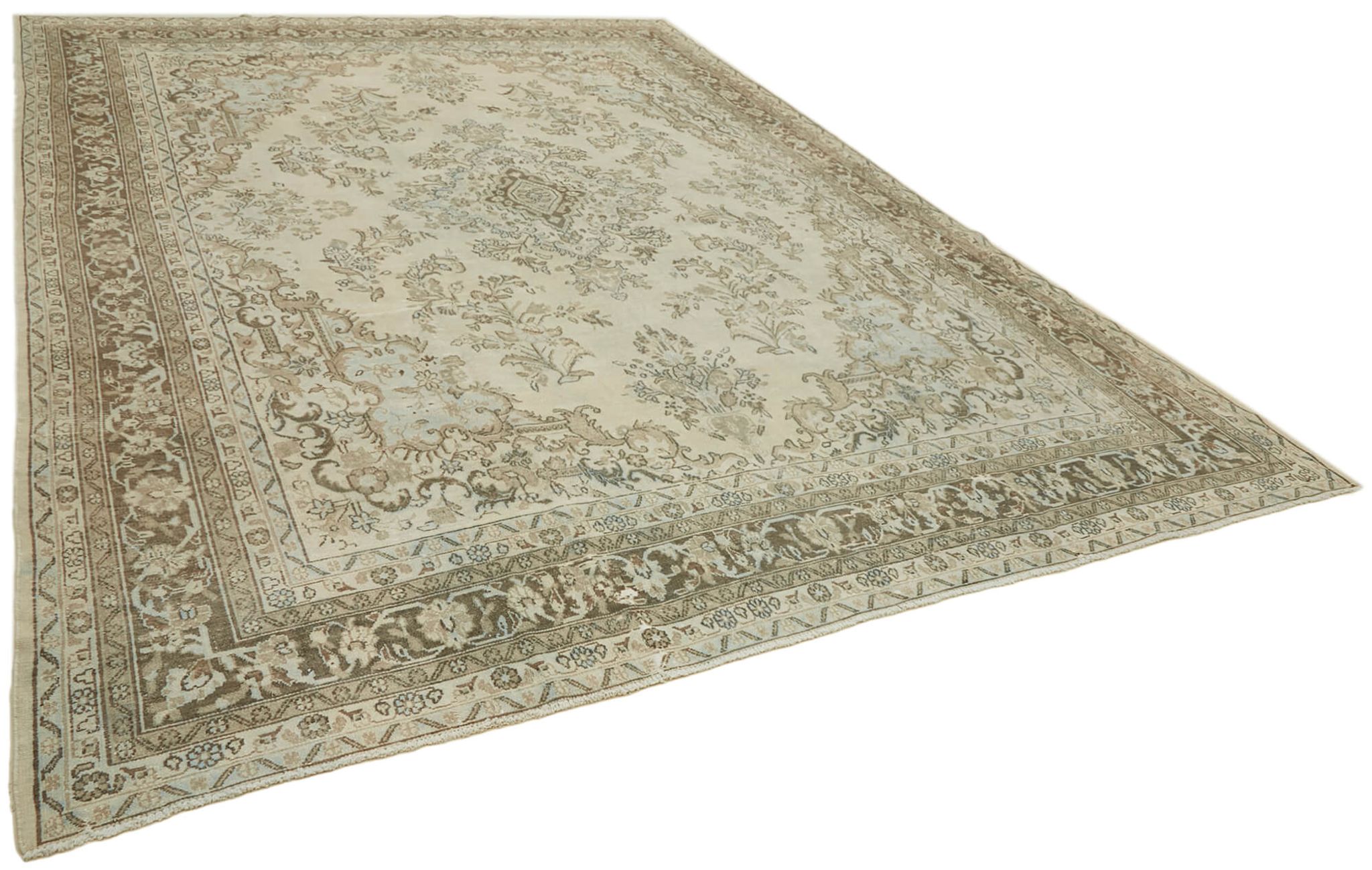Handmade oriental unique 1980s 305 cm x 400 cm beige wool carpet