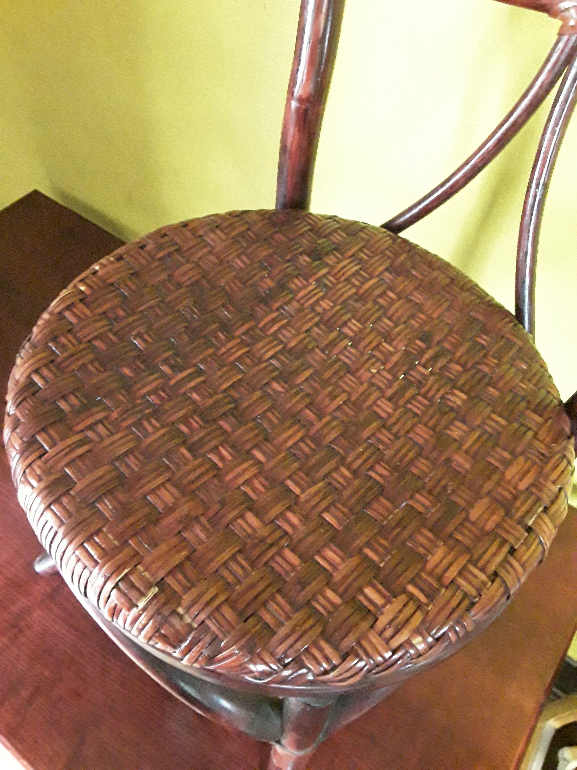 Desk and chair in rattan and vintage wood