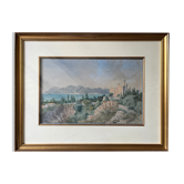 Tableau aquarelle originale "Cateau de la Napoule A. Biber 1879 Alpes maritimes