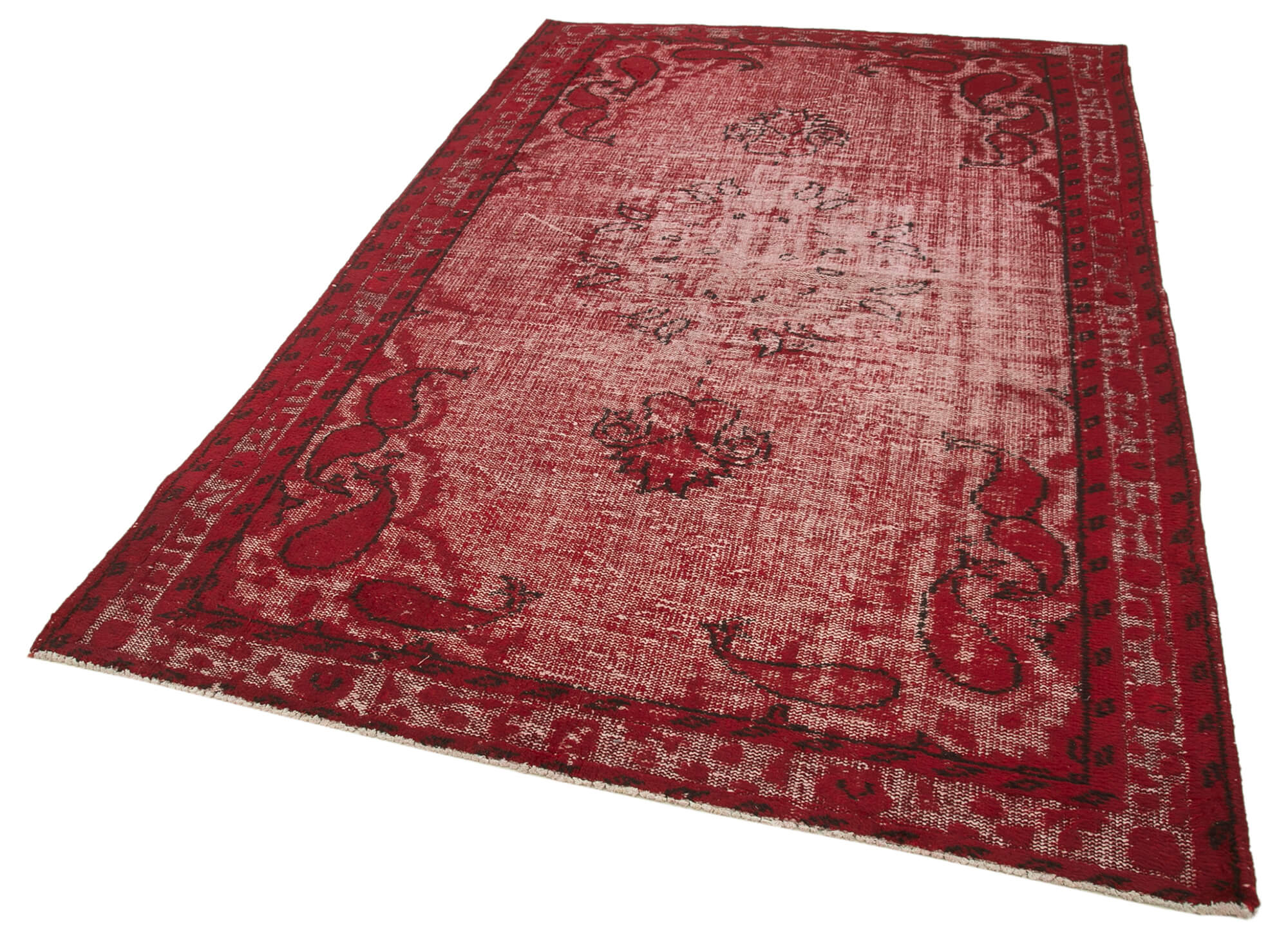 Hand-knotted hi-low pile oriental 1970s 170 cm x 261 cm red carpet