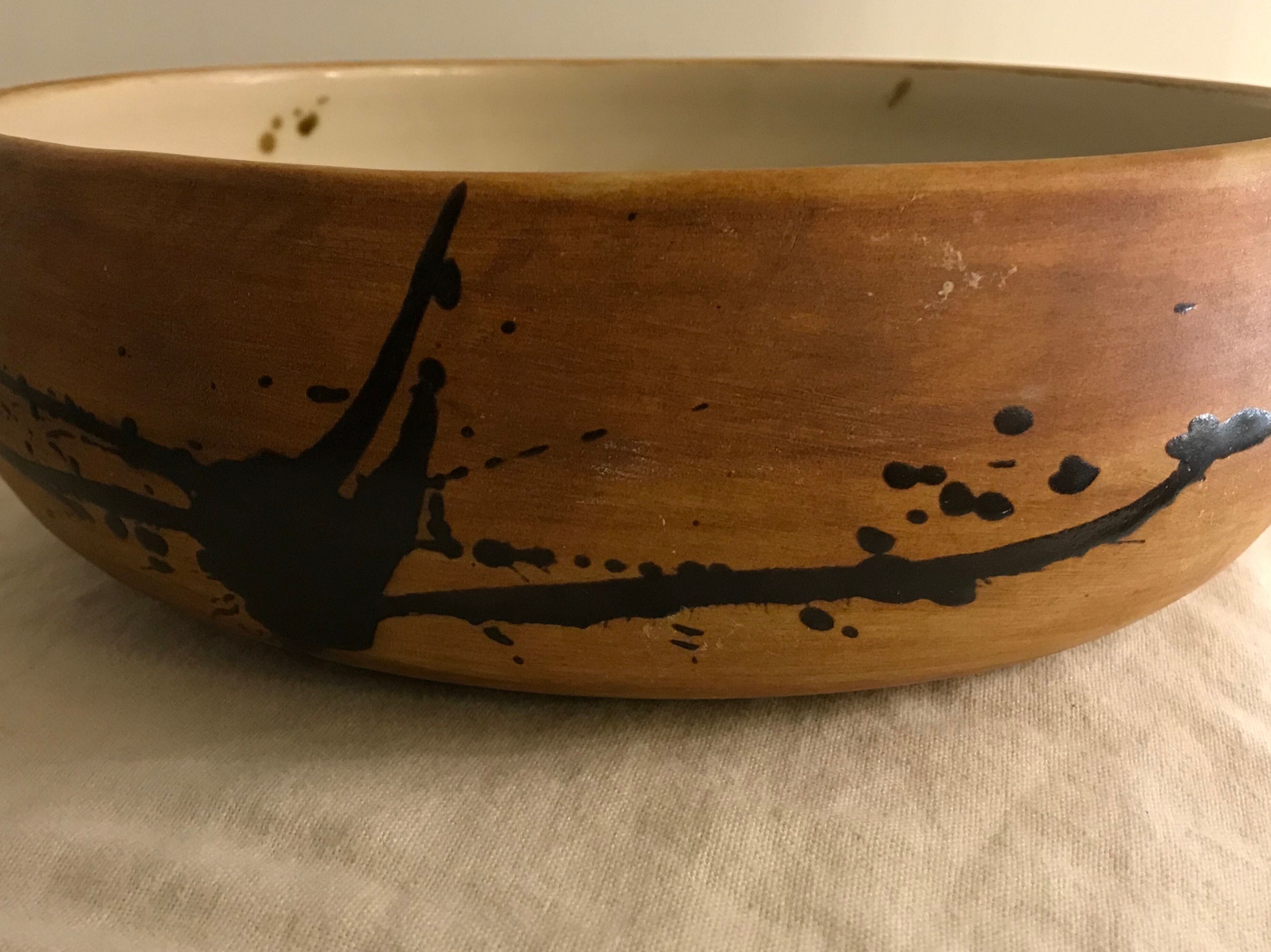 Saladier or serving dish in enamelled sandstone La Poterie de la Colombe