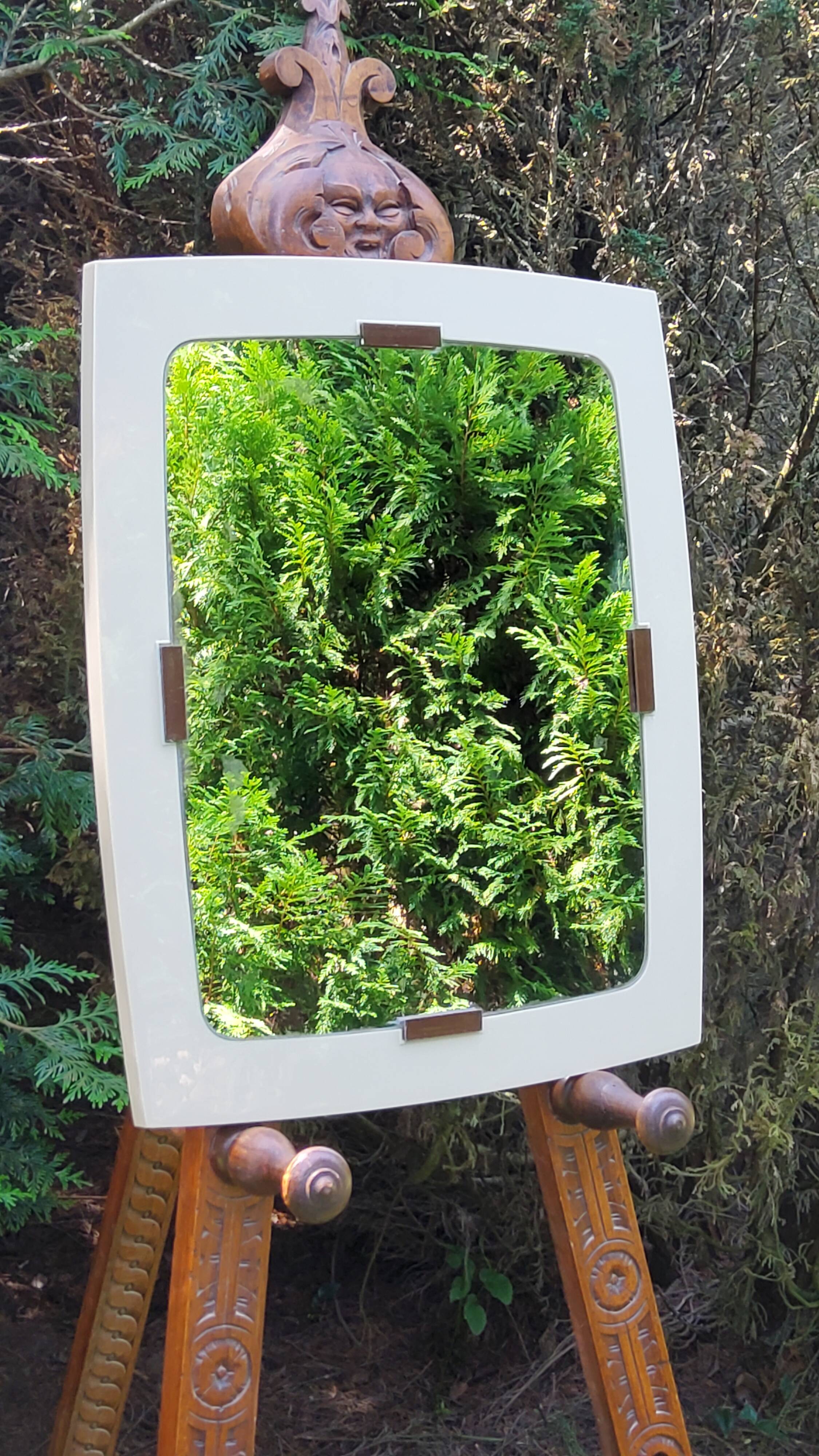 Beige and brown plastic mirror from the 70s