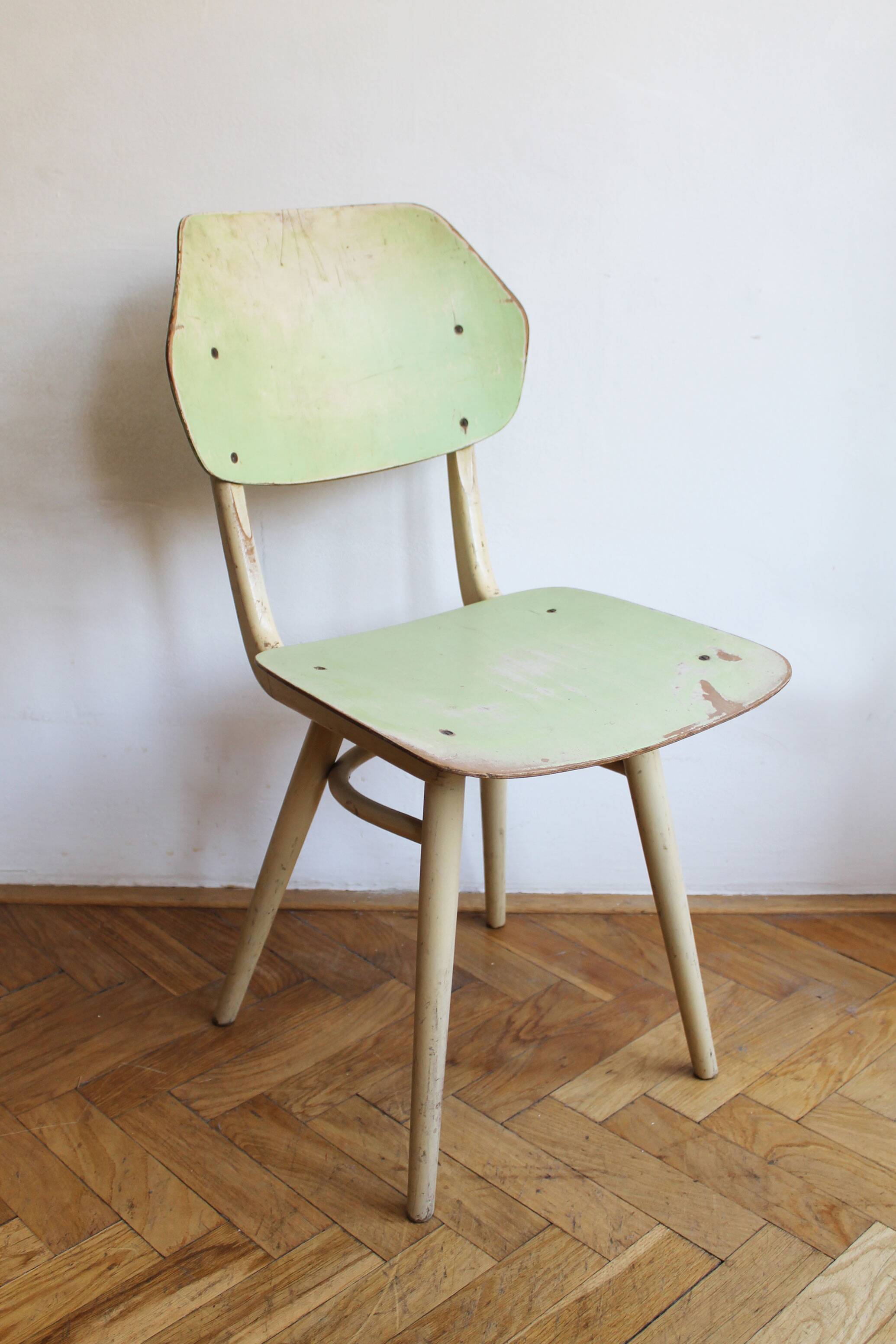 Set of 6 vintage TON chairs in painted wood, Czechoslovakia, 1964