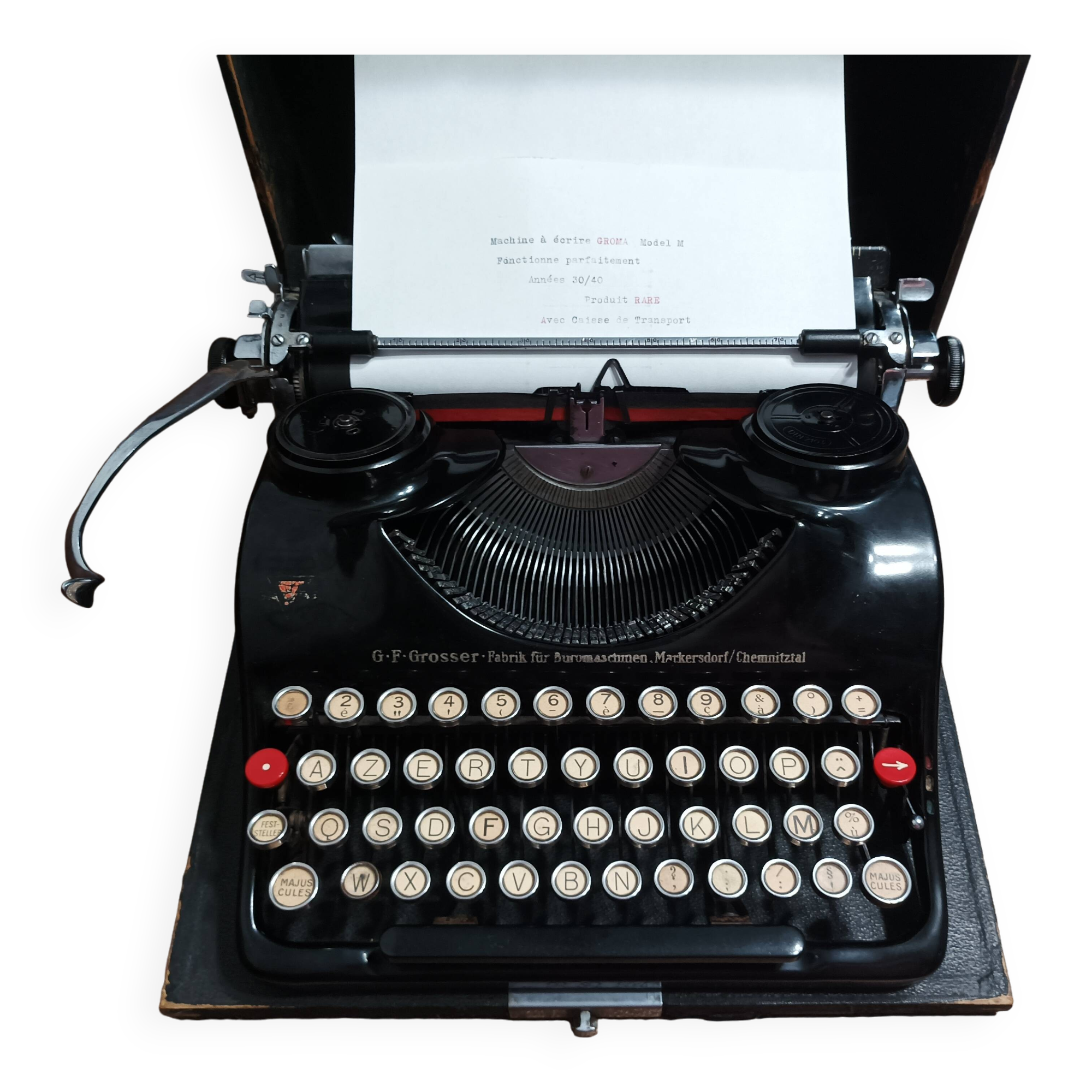 Grome Model N Typewriter, 1940's AZERTY Keyboard (RARE)
