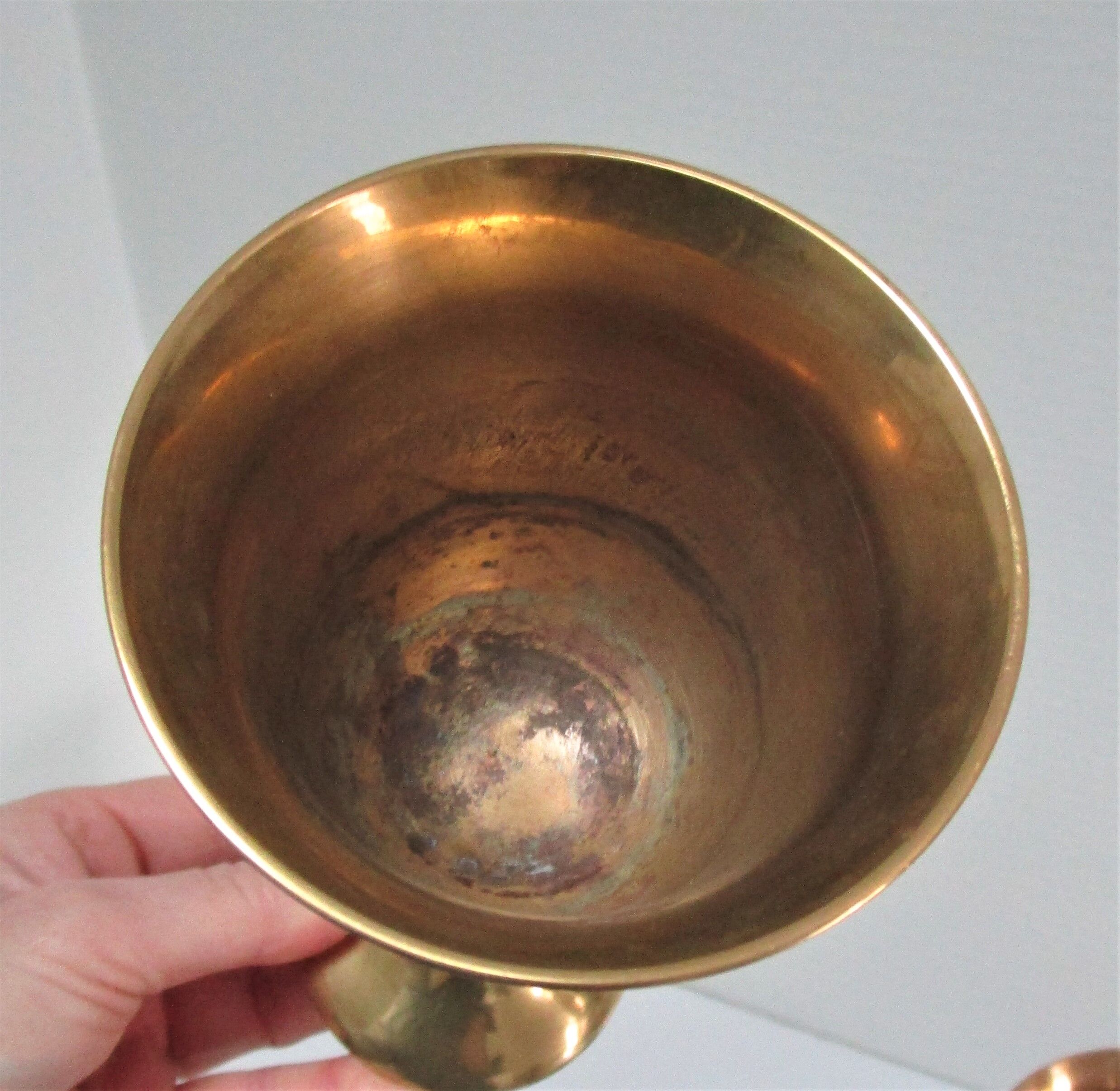 Set of eight vintage solid brass walking glasses