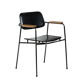 Paire de fauteuils en métal, chêne et cuir, années 1950