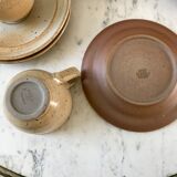 set of 10 cups and sub-cups in stoneware of the Marais handcrafted signed 70s