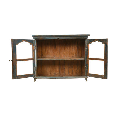 Wooden showcase with blue patina