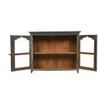 Wooden showcase with blue patina