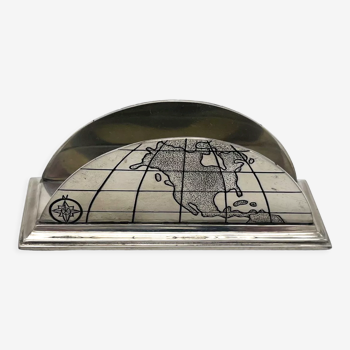 Royal signature - business card holder - world map motif - silver metal