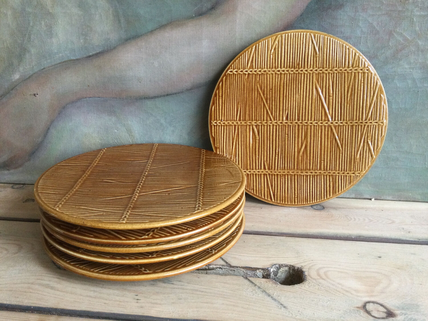 6 dessert plates or Gien cheese straw pattern