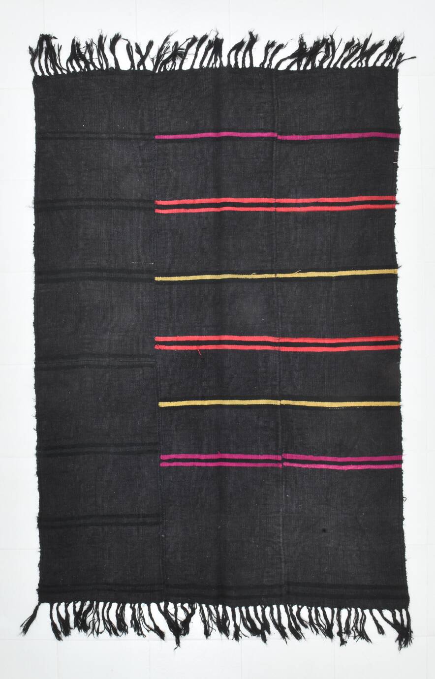 5x7 Grey & Black Striped Vintage Kilim Rug, 155x229Cm