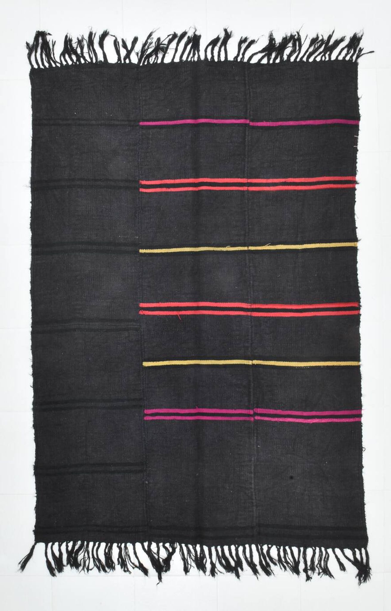 5x7 Grey & Black Striped Vintage Kilim Rug, 155x229Cm