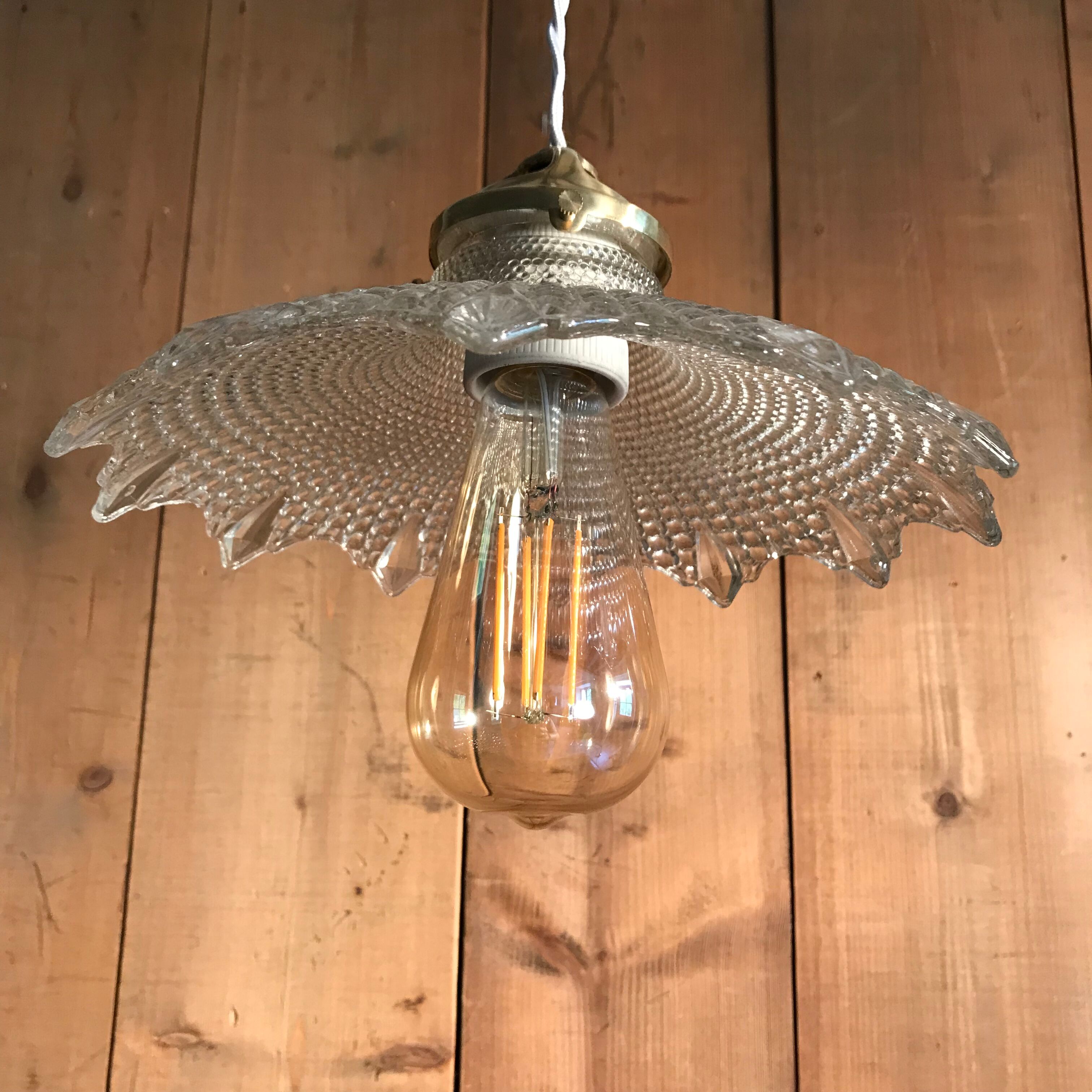 Suspension vintage 1930 en verre prismatique
