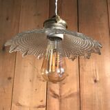 Vintage 1930 pendant lamp in prismatic glass