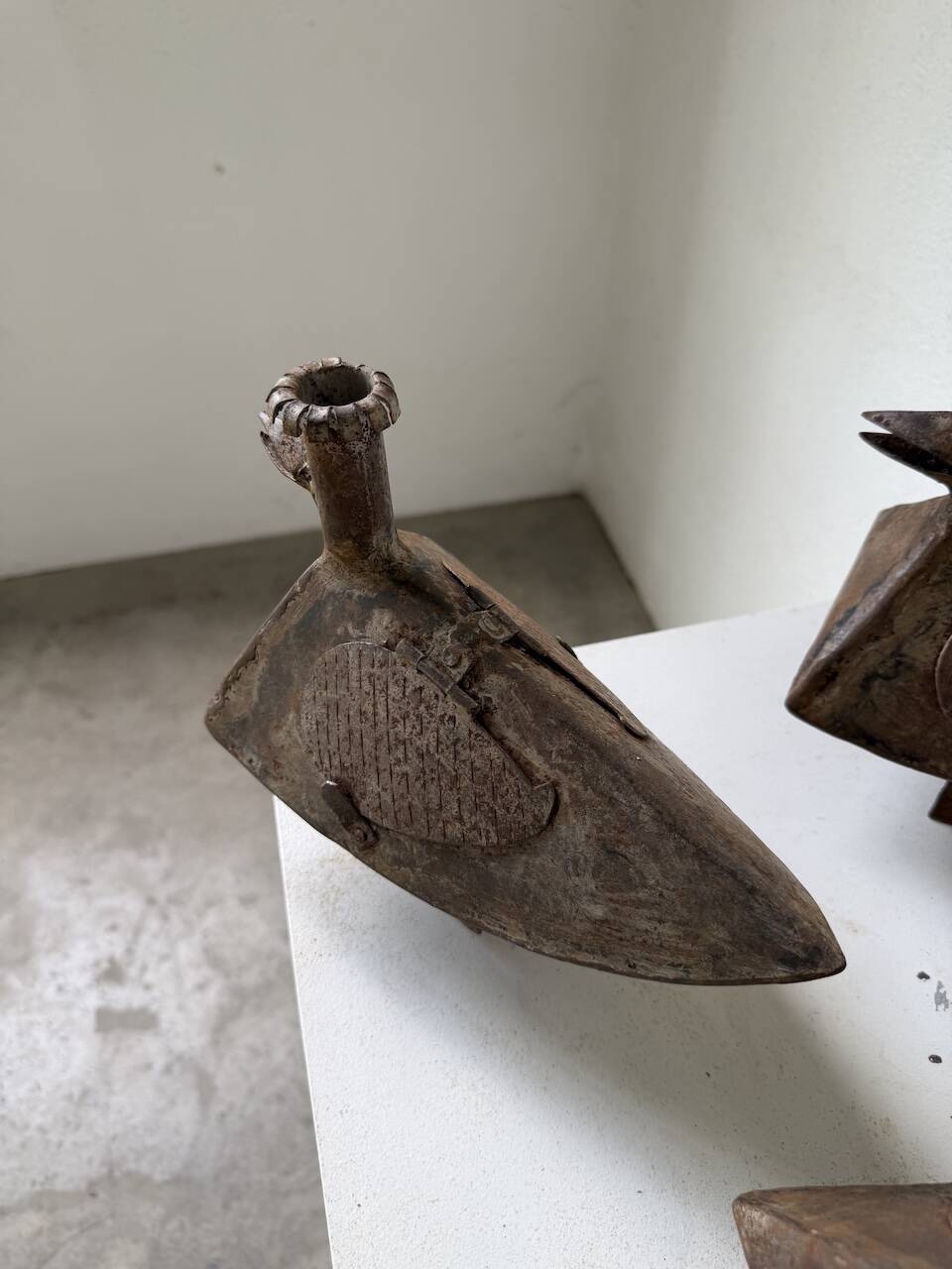 Series of three brutalist Folk Art candle holders