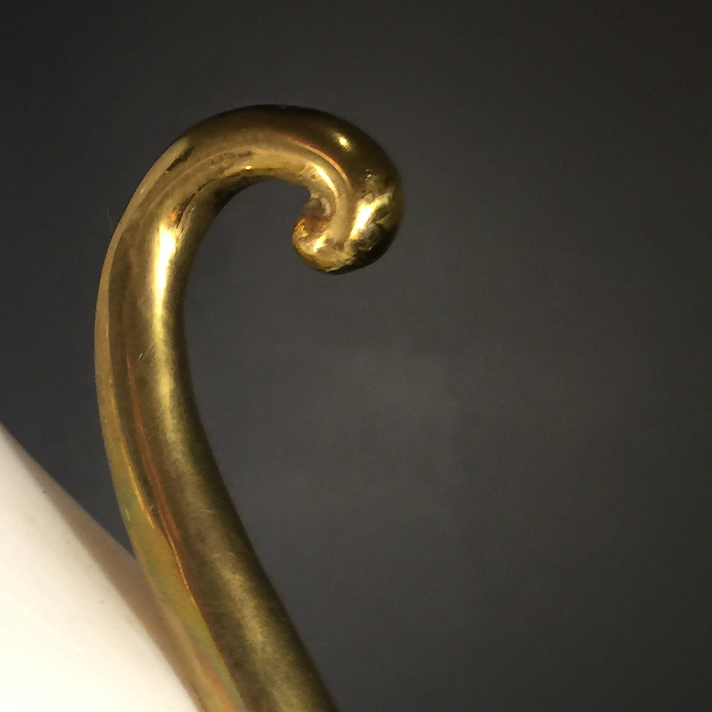 Venini Primavera in Murano, white opaline glass with gilded handles, bronze base.