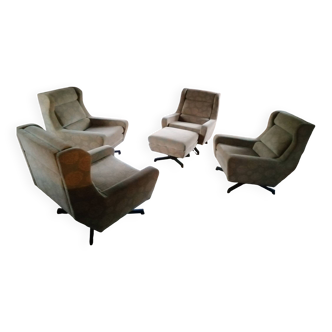 Ensemble de 4 fauteuils et pouf