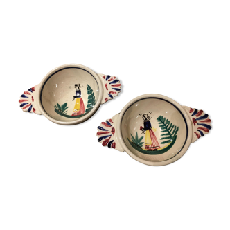 2 Ancient Ear Bowls (1950) - Hand-painted Quimper Ceramics