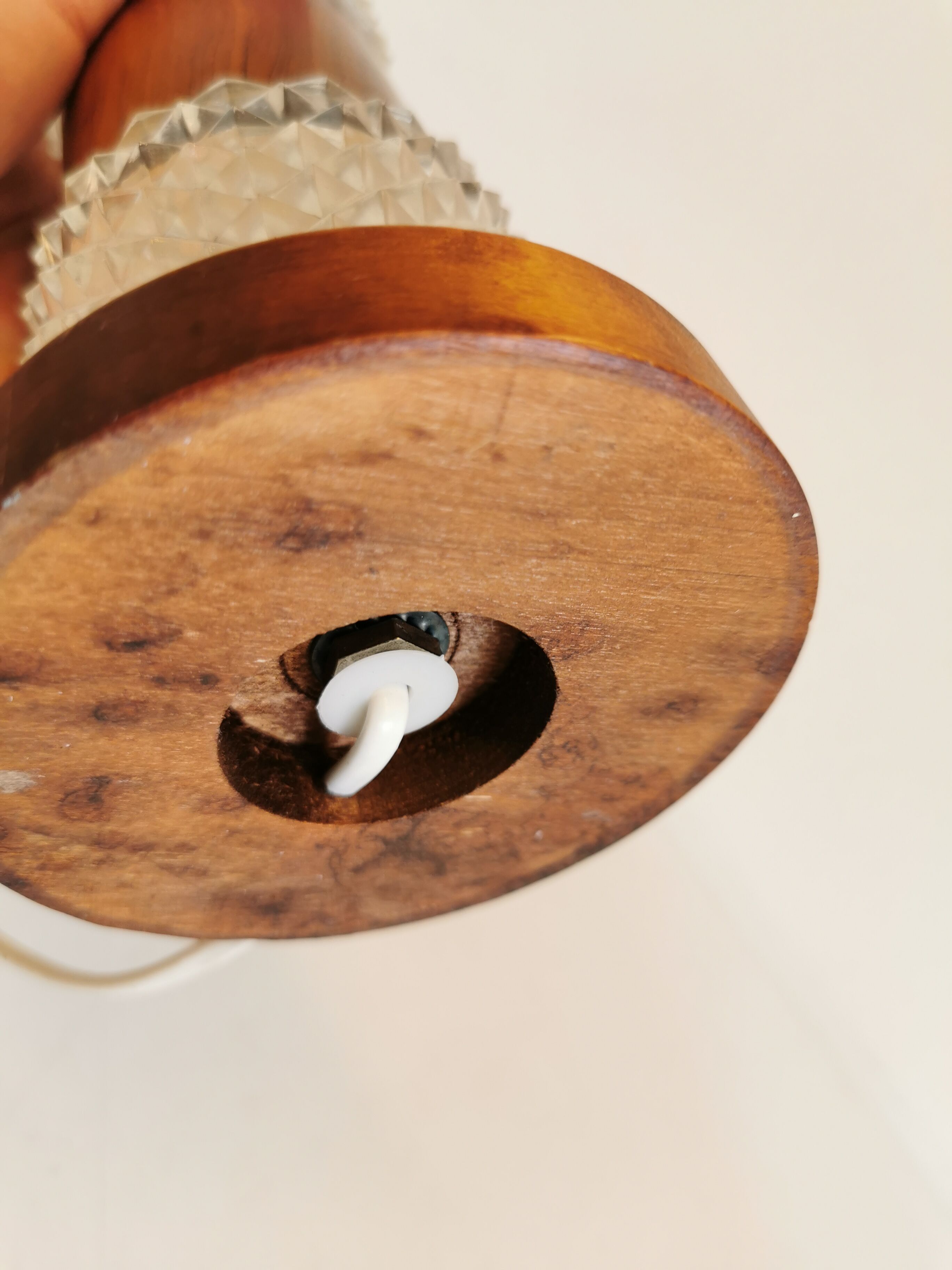 Swedish table lamp, made of what looks like rosewood and crystal glass.