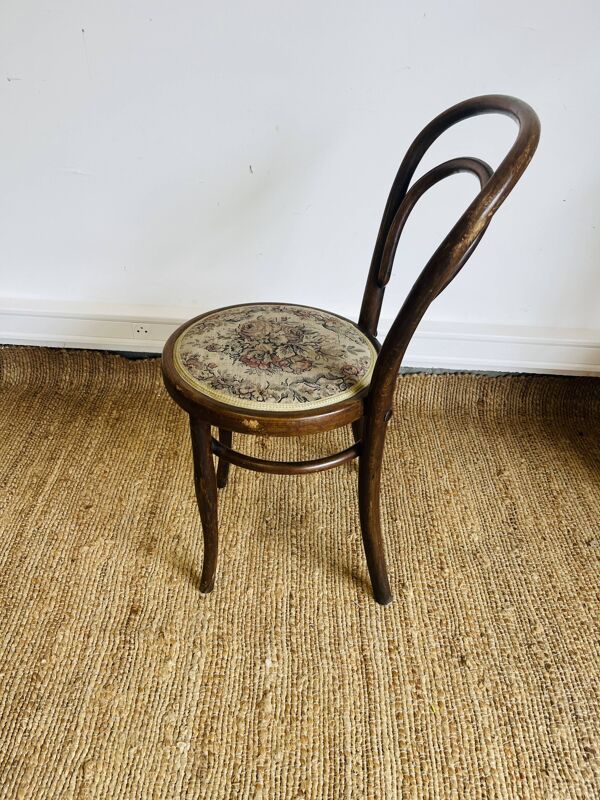 Paire de chaises bistrot vintage – bois courbé – assise tapissée florale