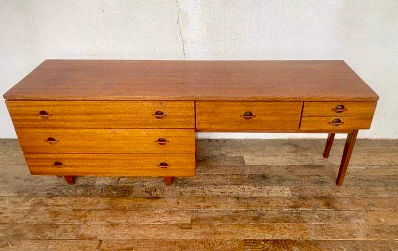 Enfilade teak tv cabinet chest of drawers 6 drawers year 1960 - width 154 cm