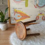 Ancien tabouret de ferme, campagne en bois tripode   - vintage